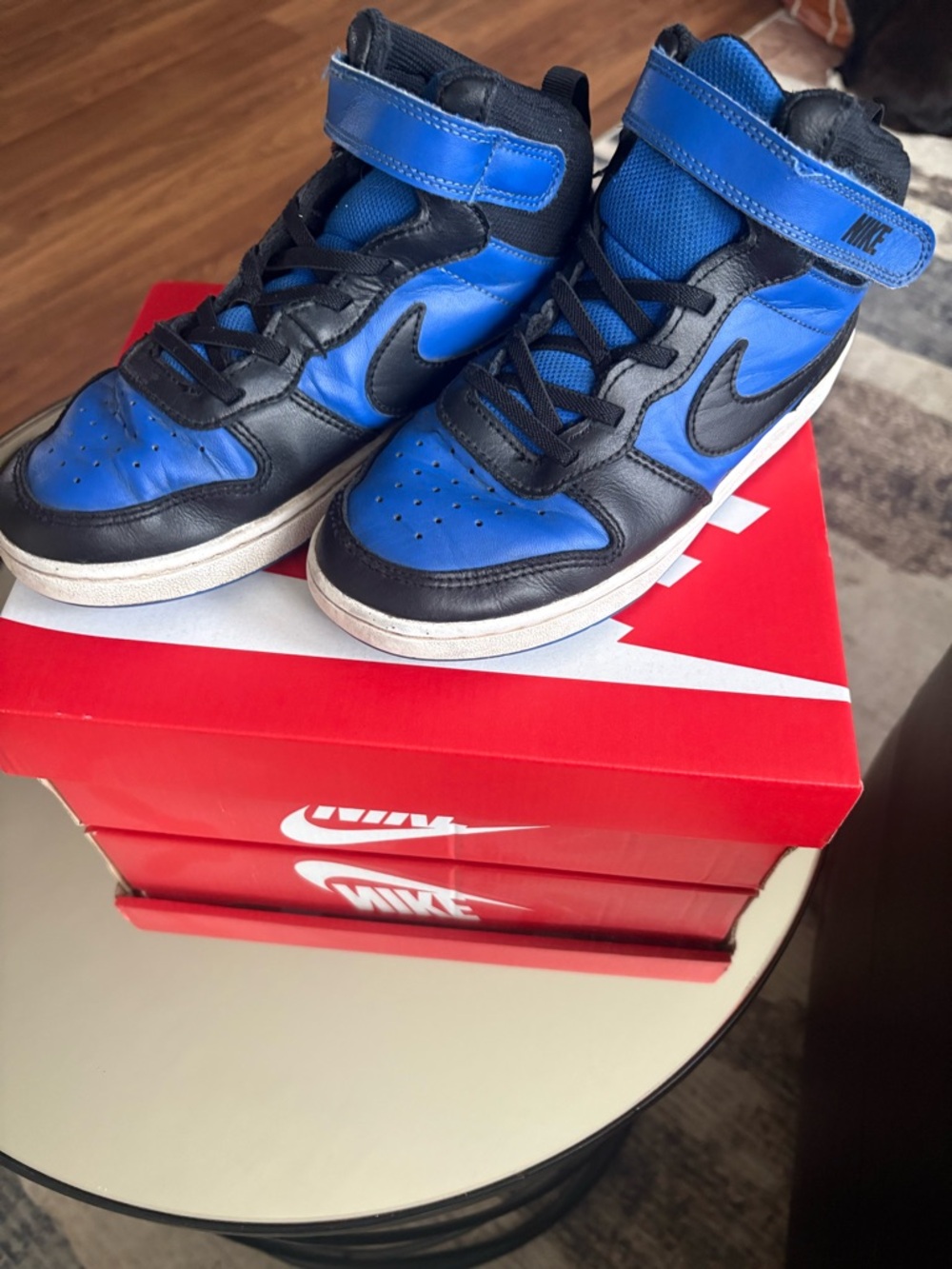 Nike Kids Court Borough Mid 2 Blue and Black High-Top Sneakers